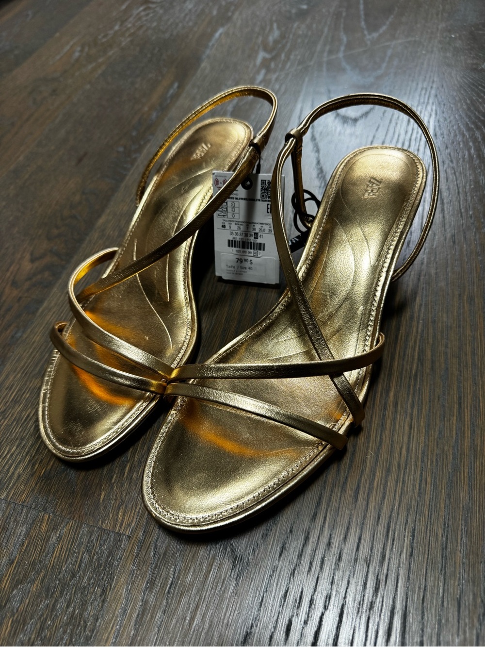 NWT Zara Gold Strappy Slingback Sandals